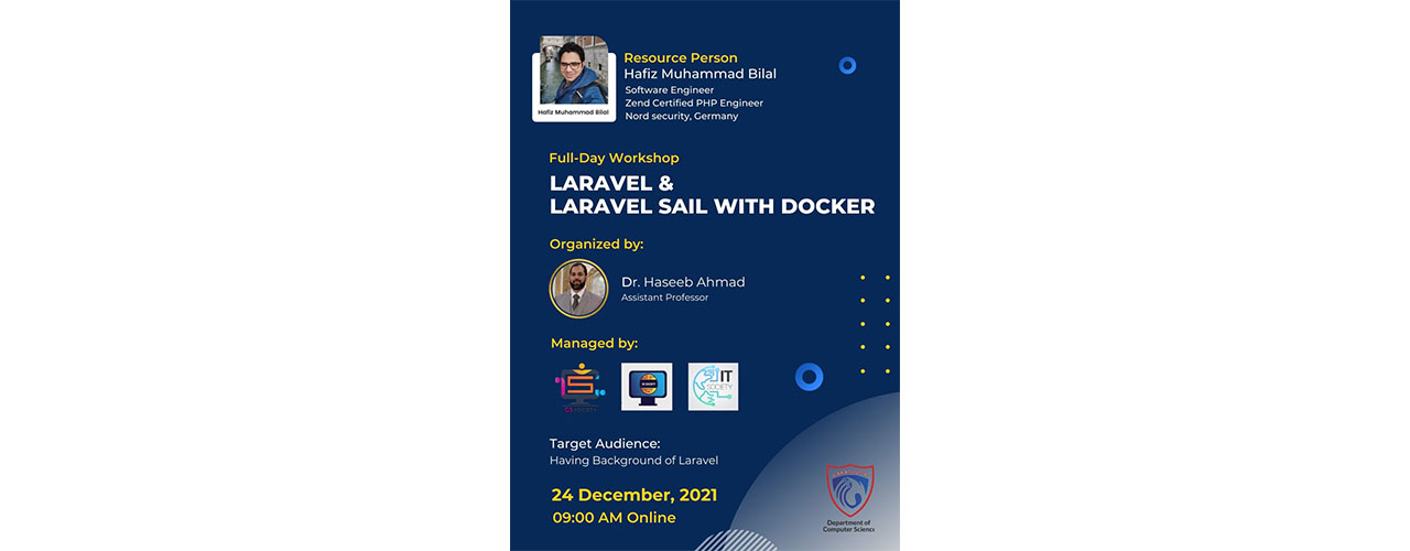Department of Computer Science is arranging a full-day online workshop on “Laravel & Laravel Sail with Docker”